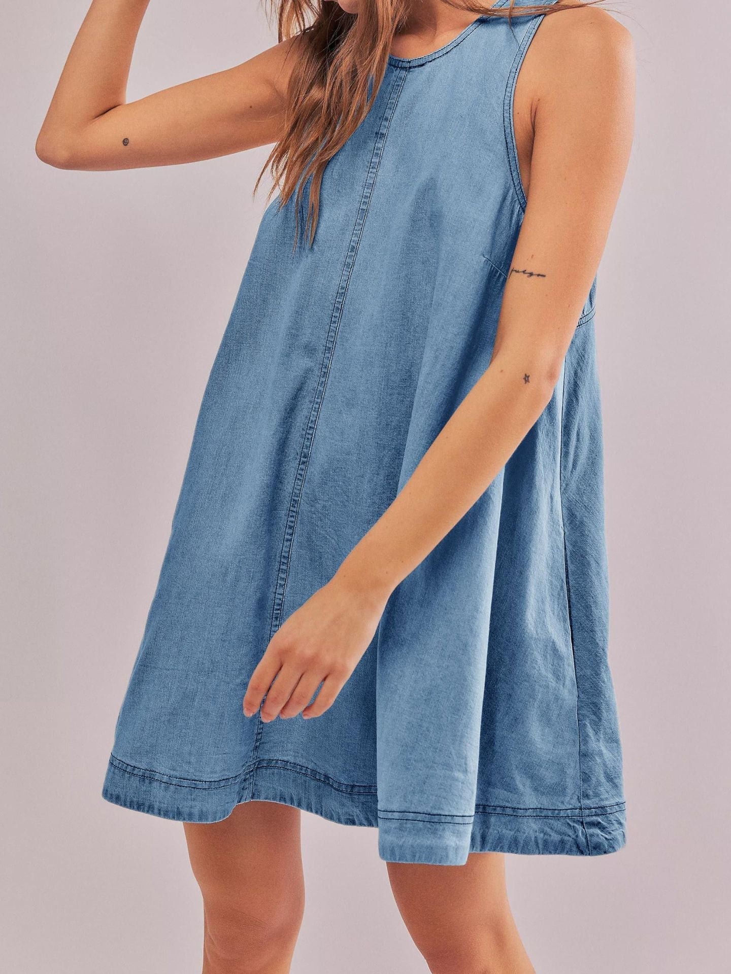 Denim Round Neck Sleeveless Mini Dress