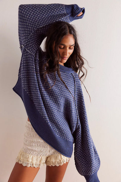 Simple Jacquard Round Neck Pullover Sweater