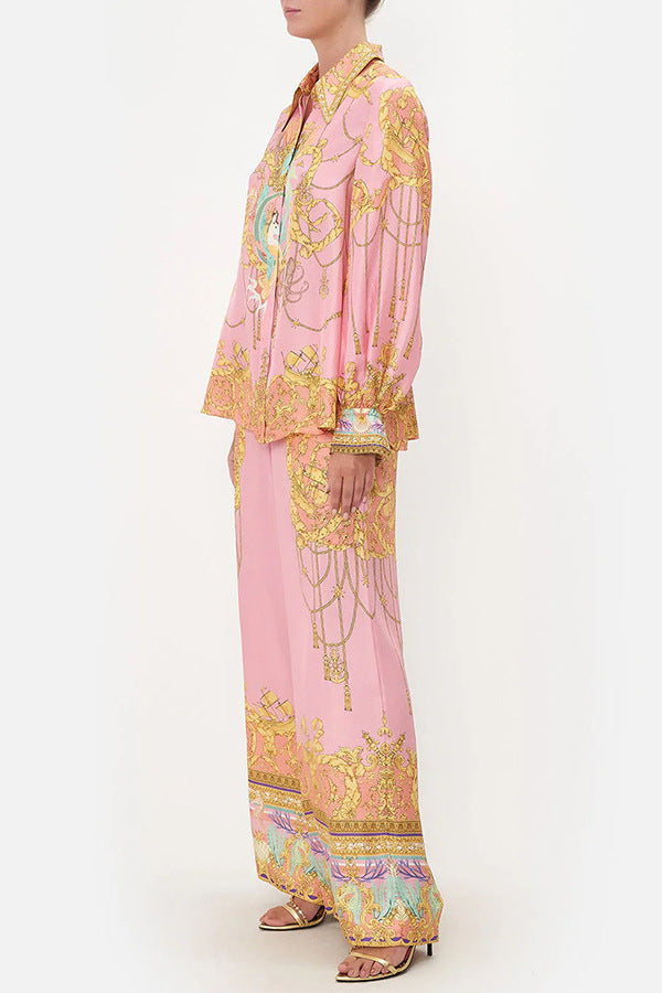 Print Lantern Sleeves Shirt Pant Casual Set