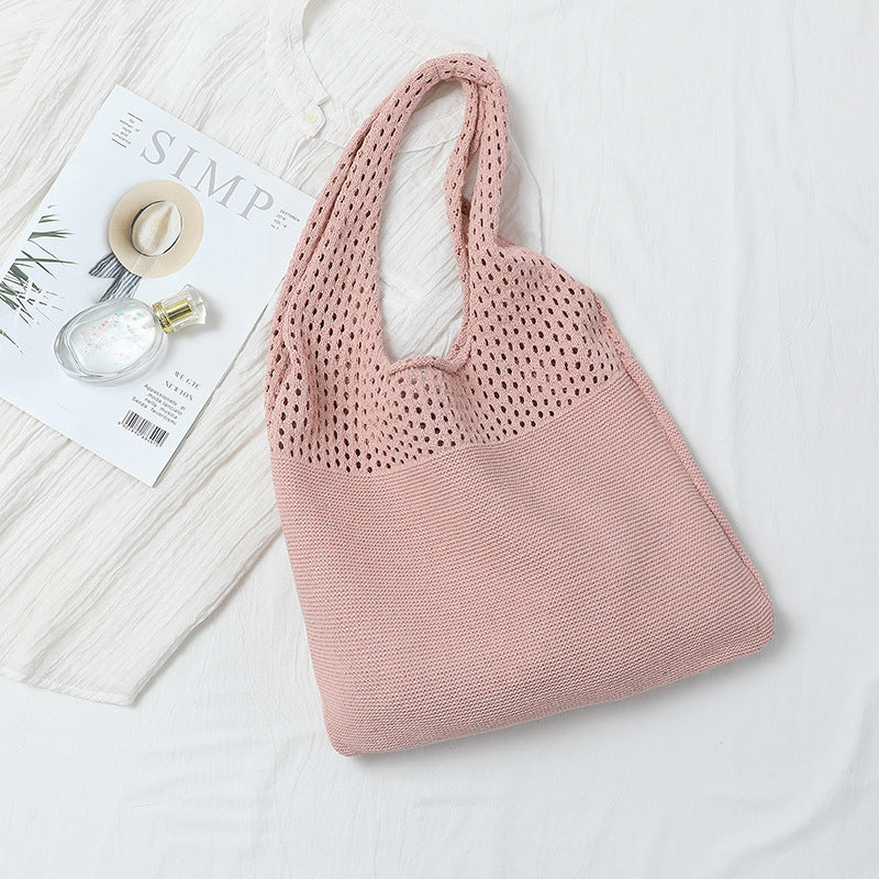 2+ Solid Color Simple Hollow Out Knit Shoulder Bag