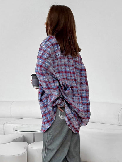 Vintage Plaid Long Sleeve Loose Shirt