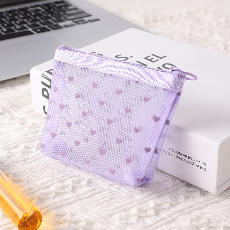 Purple Love Mesh Portable Make Up Bags