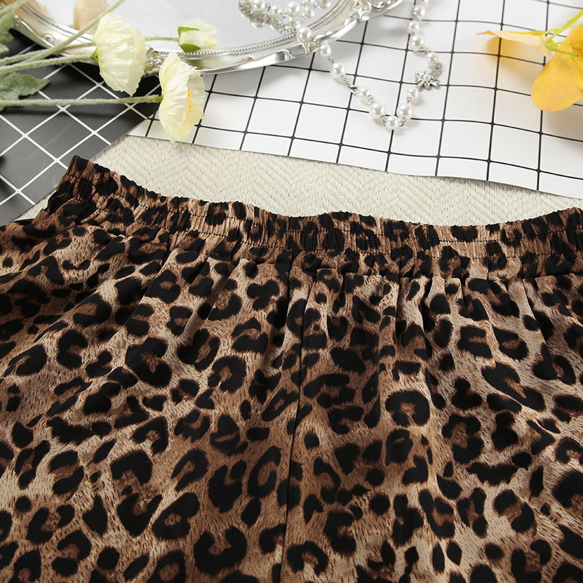 Leopard Print Lapel  Sleepwear Sets