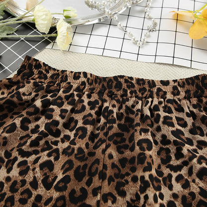 Leopard Print Lapel  Sleepwear Sets