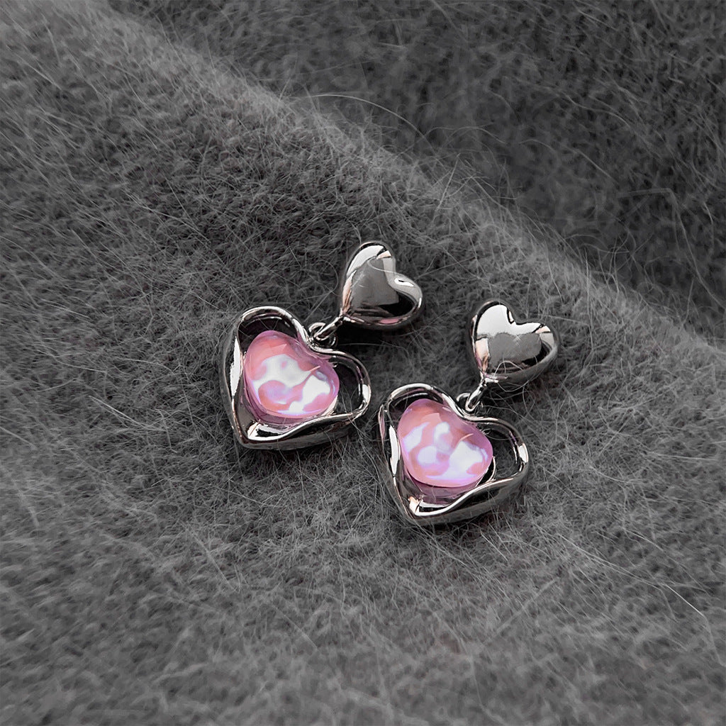 Sweet Iridescent Heart Stud Earrings