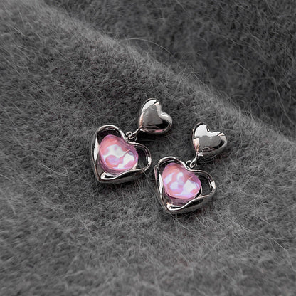 Sweet Iridescent Heart Stud Earrings