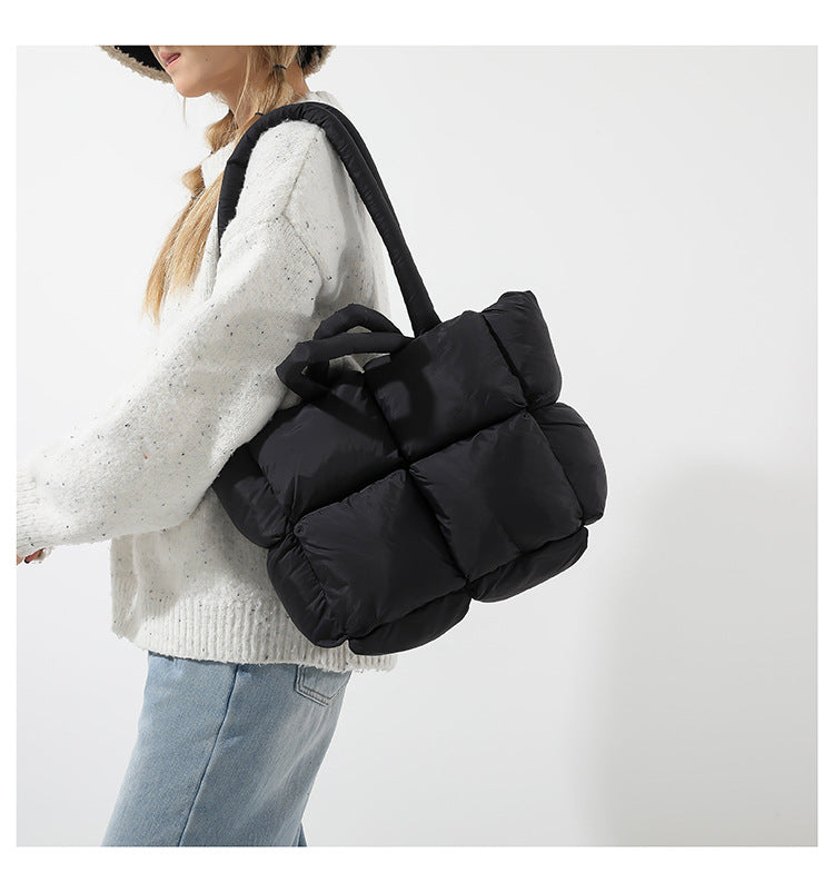 Simple Puffer Tote Bag Solid Color Soft Handbag