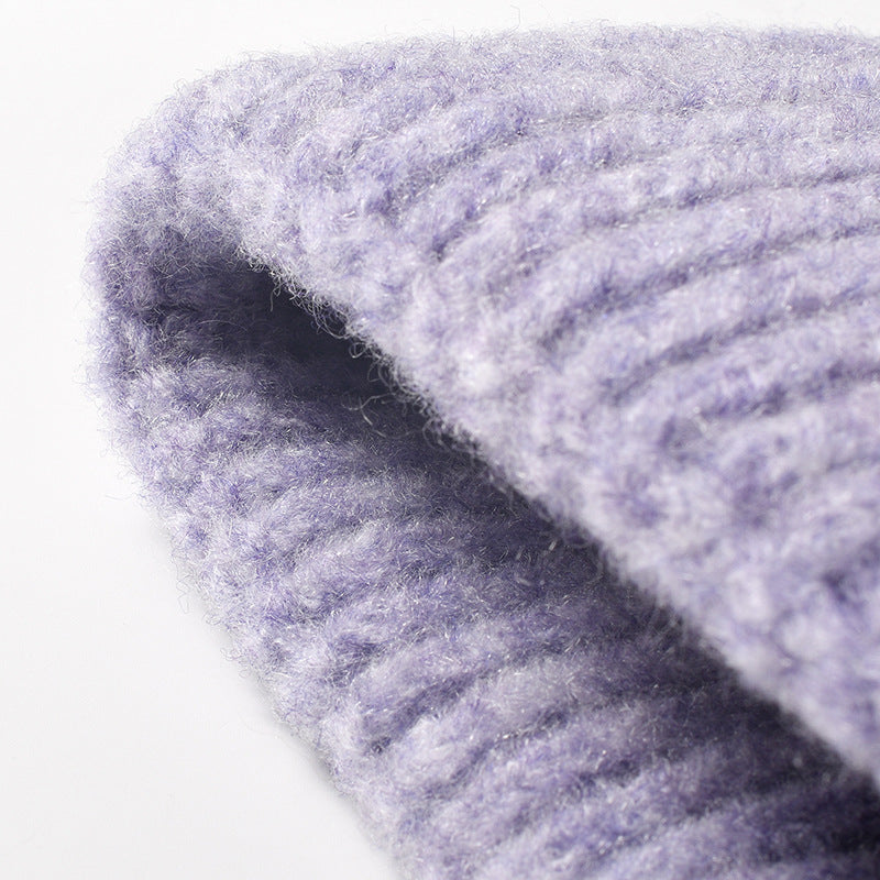 Fuzzy Ribbed Beanie Knitted Warm Winter Hat