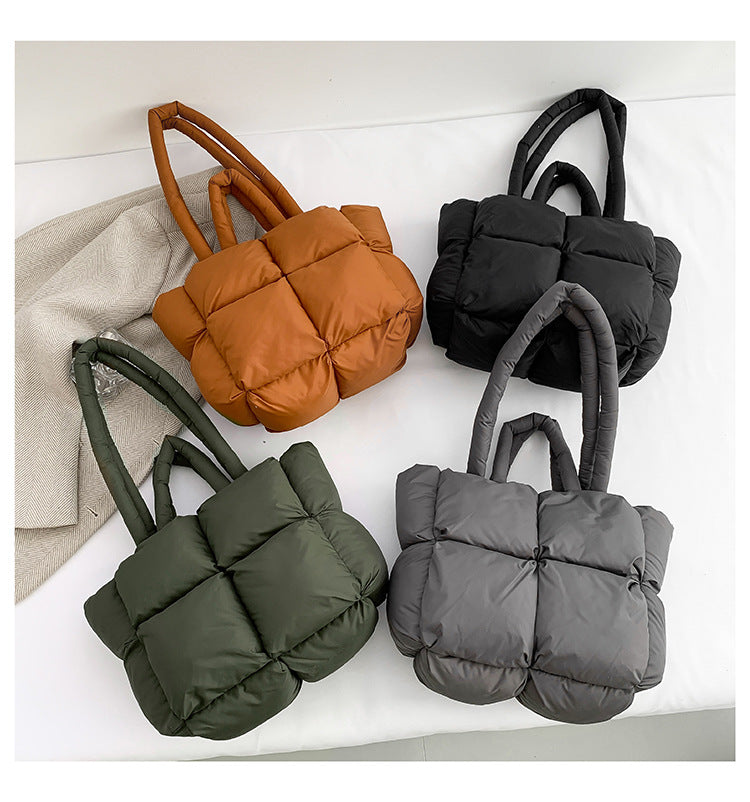 Simple Puffer Tote Bag Solid Color Soft Handbag