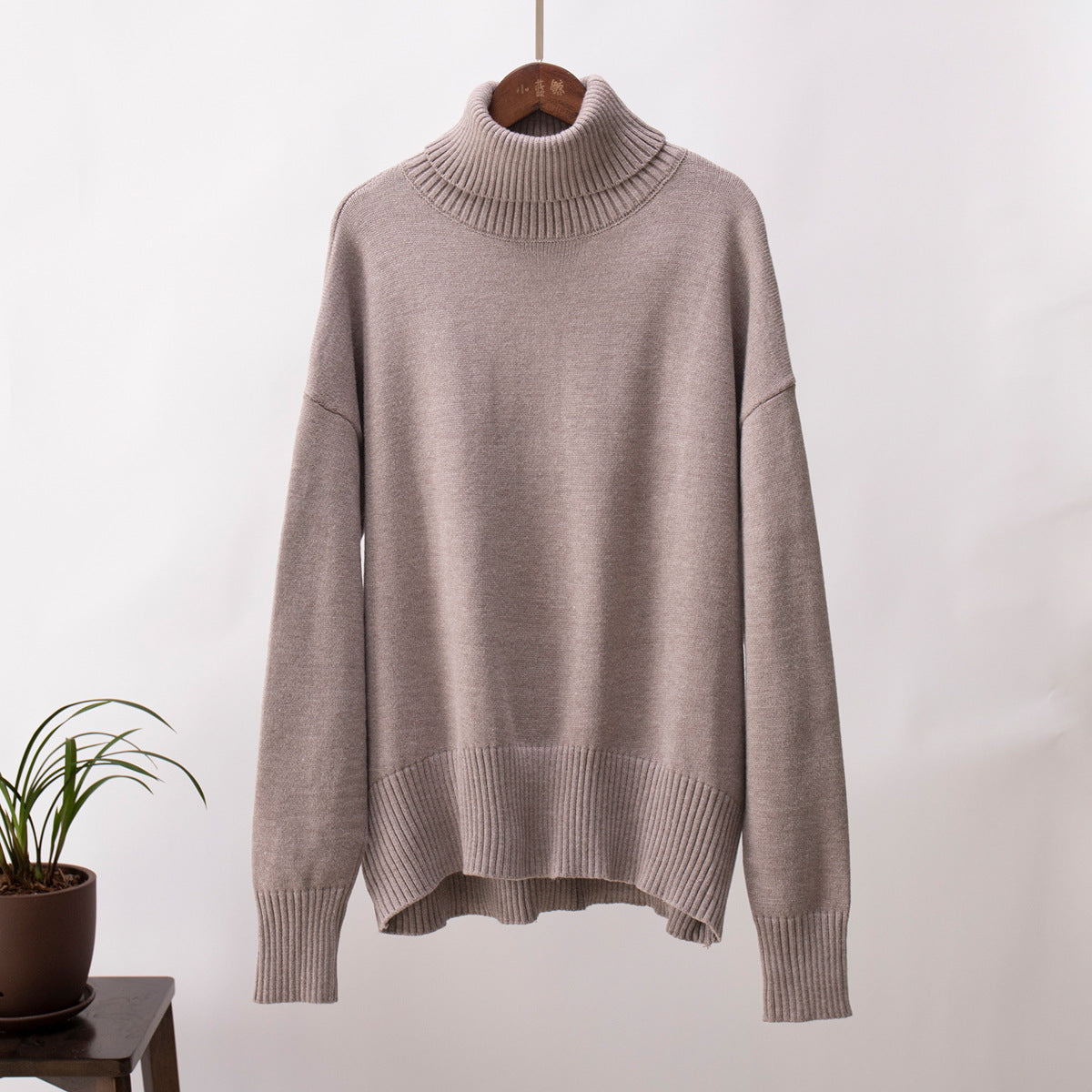 High Collar Loose Solid Color Sweater
