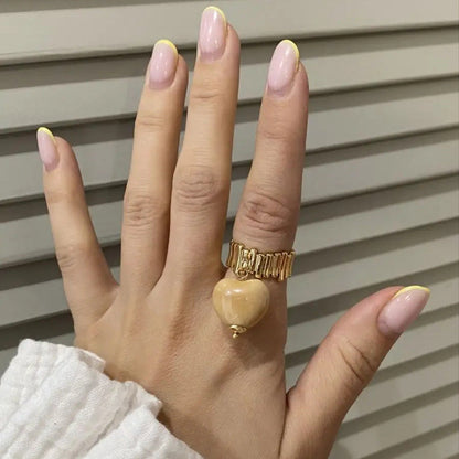 Trendy Candy Colored Ceramic Heart Ring