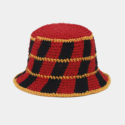 Contrast Color Plaid Casual Crochet Bucket Hat