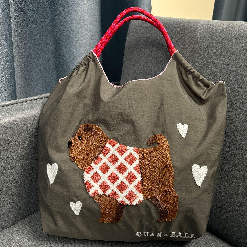 Plush Dog Embroidered Largr Capacity Shopping Bga