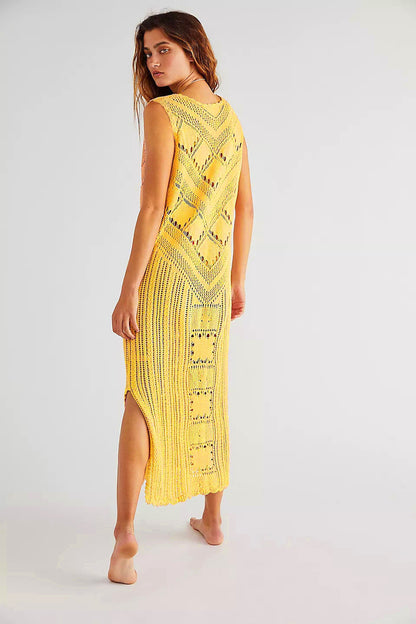 Solid Color Loose Knit Swim Cover Up Dress