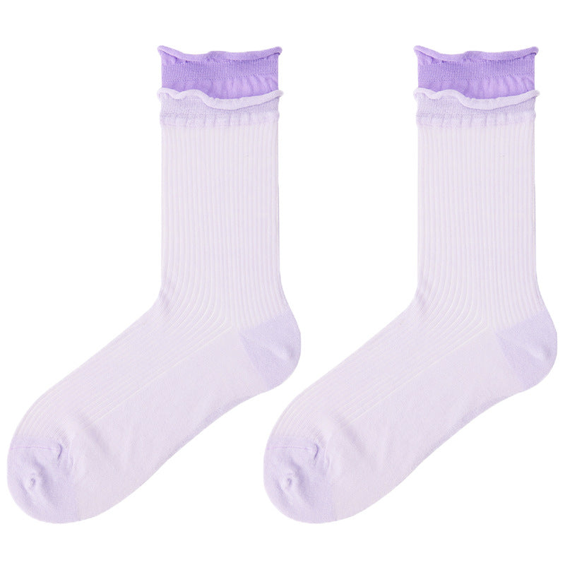 Color Block Ribbed Thin Cotton Socks