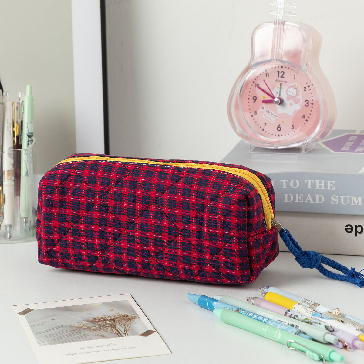 Large Capacity Color Block Plaid Storage Bag