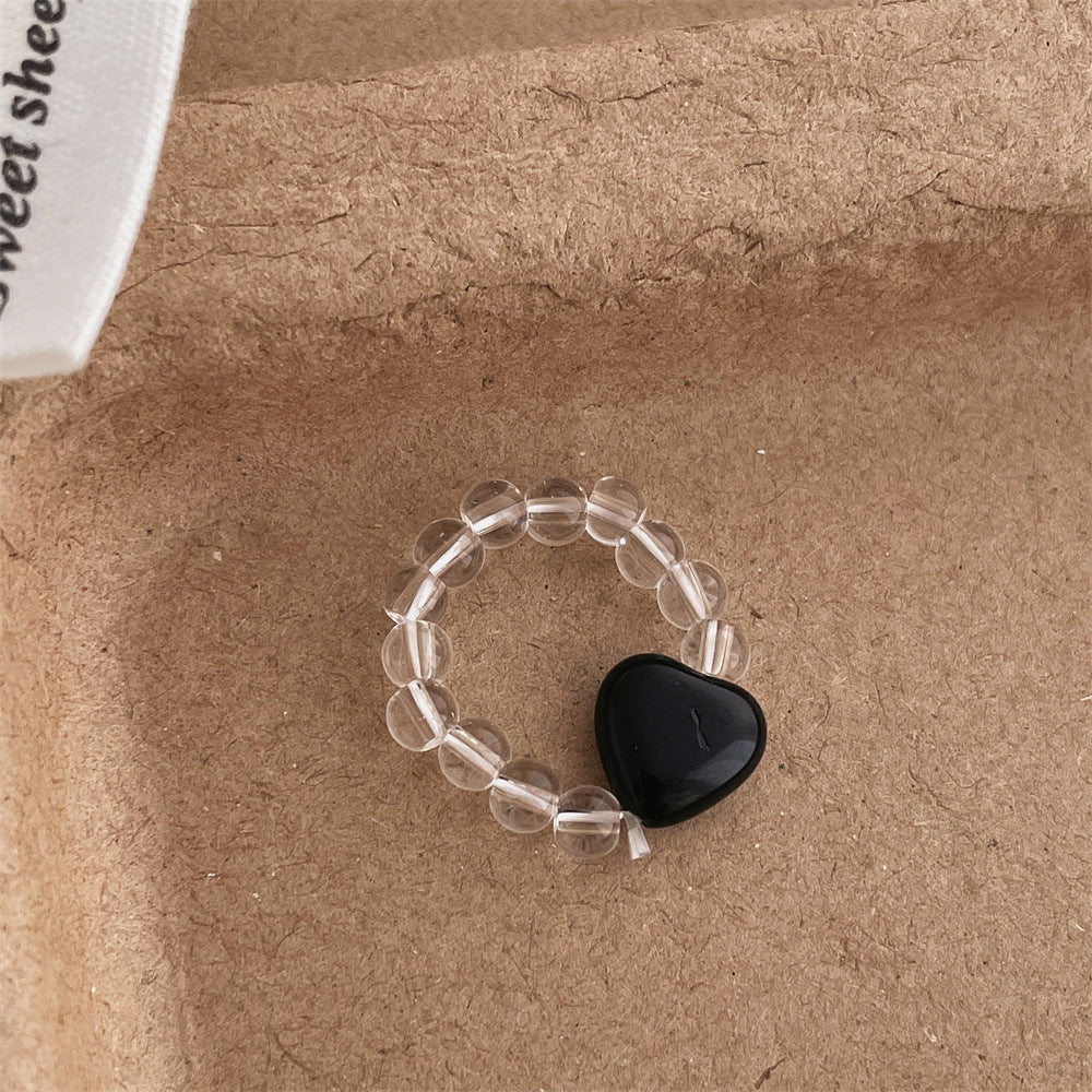 Transparent Raw Stone Heart Beaded Ring
