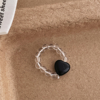 Transparent Raw Stone Heart Beaded Ring