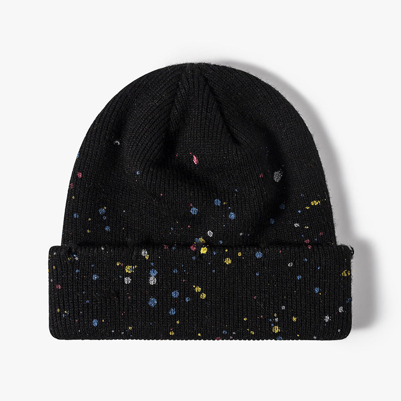 Colorful Irregular Dots Cuff Thick Knit Beanie