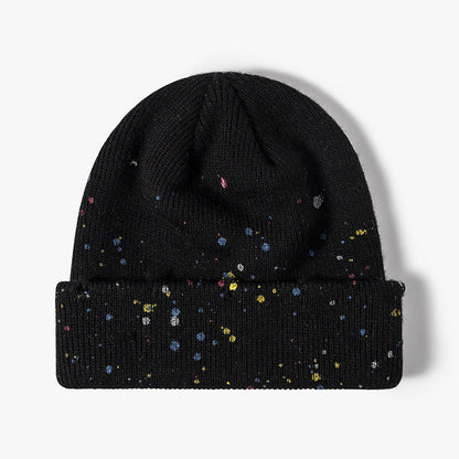 Colorful Irregular Dots Cuff Thick Knit Beanie