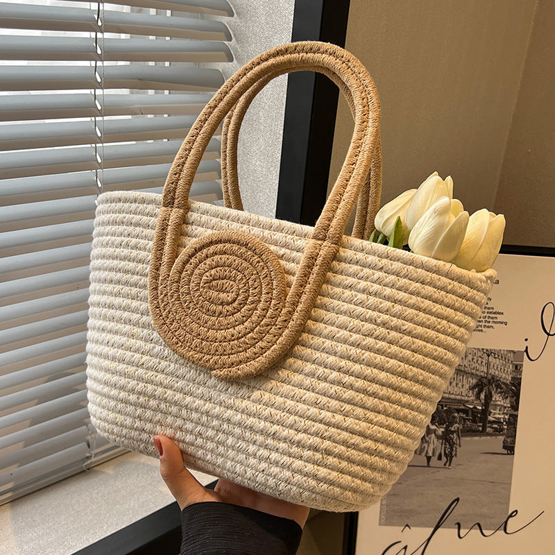 Color Block Large Capacity Woven Tote Handbag