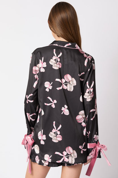 Sweet Cartoon Print Satin Sleepwear Set