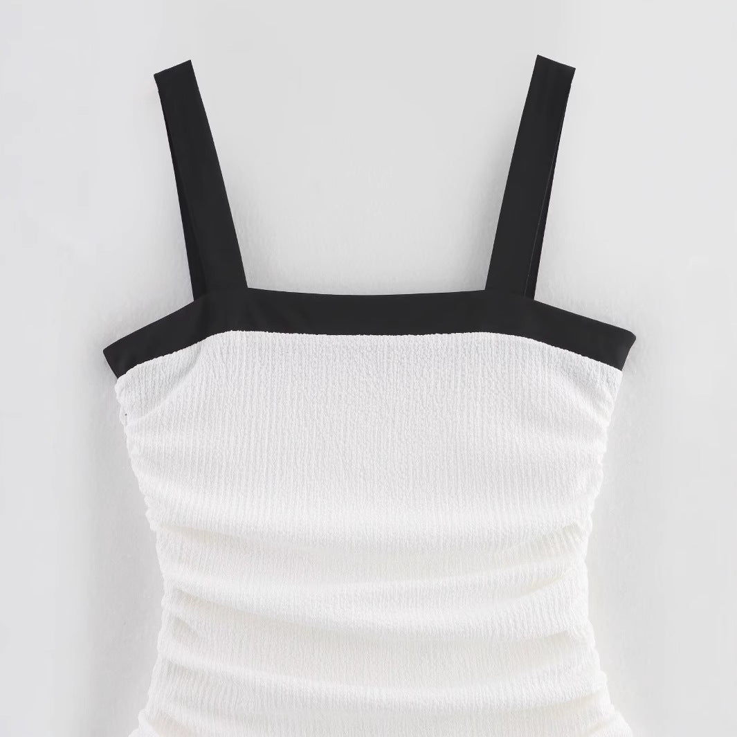 Elegant Ruffle Pleated Strap Sleevless Mini Dress