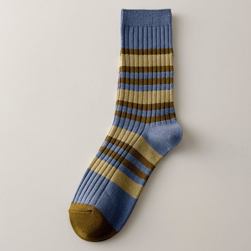 Striped Color Block Simple Ribbed Socks