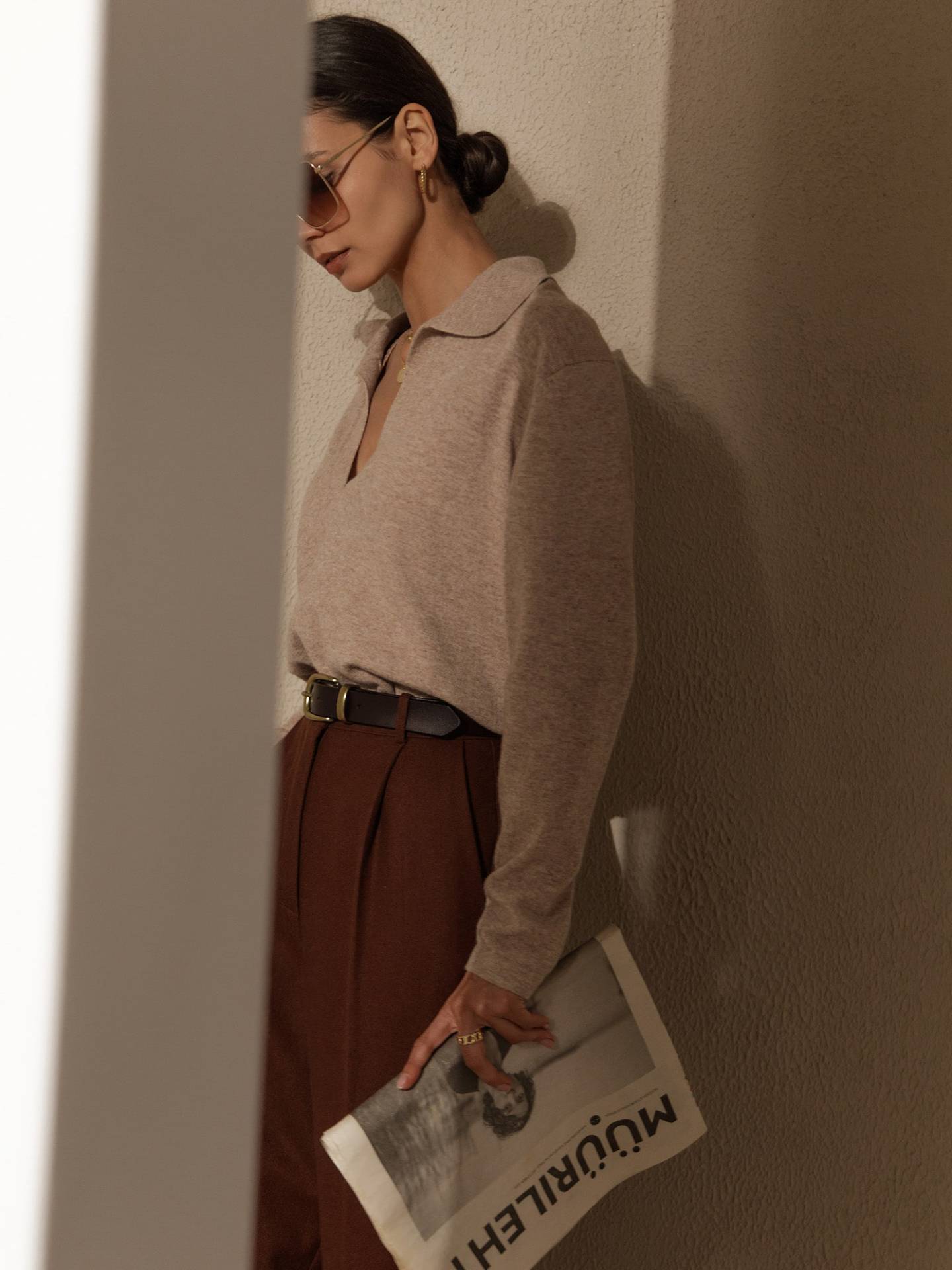 Lapel V-Neck Casual Sweater