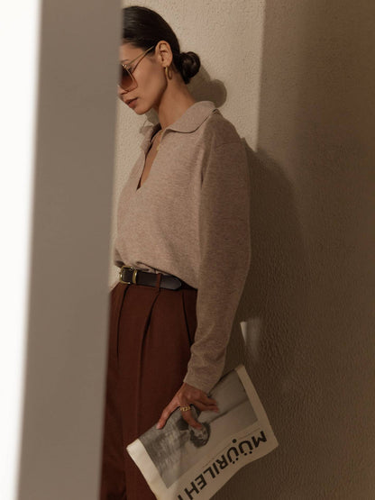 Lapel V-Neck Casual Sweater