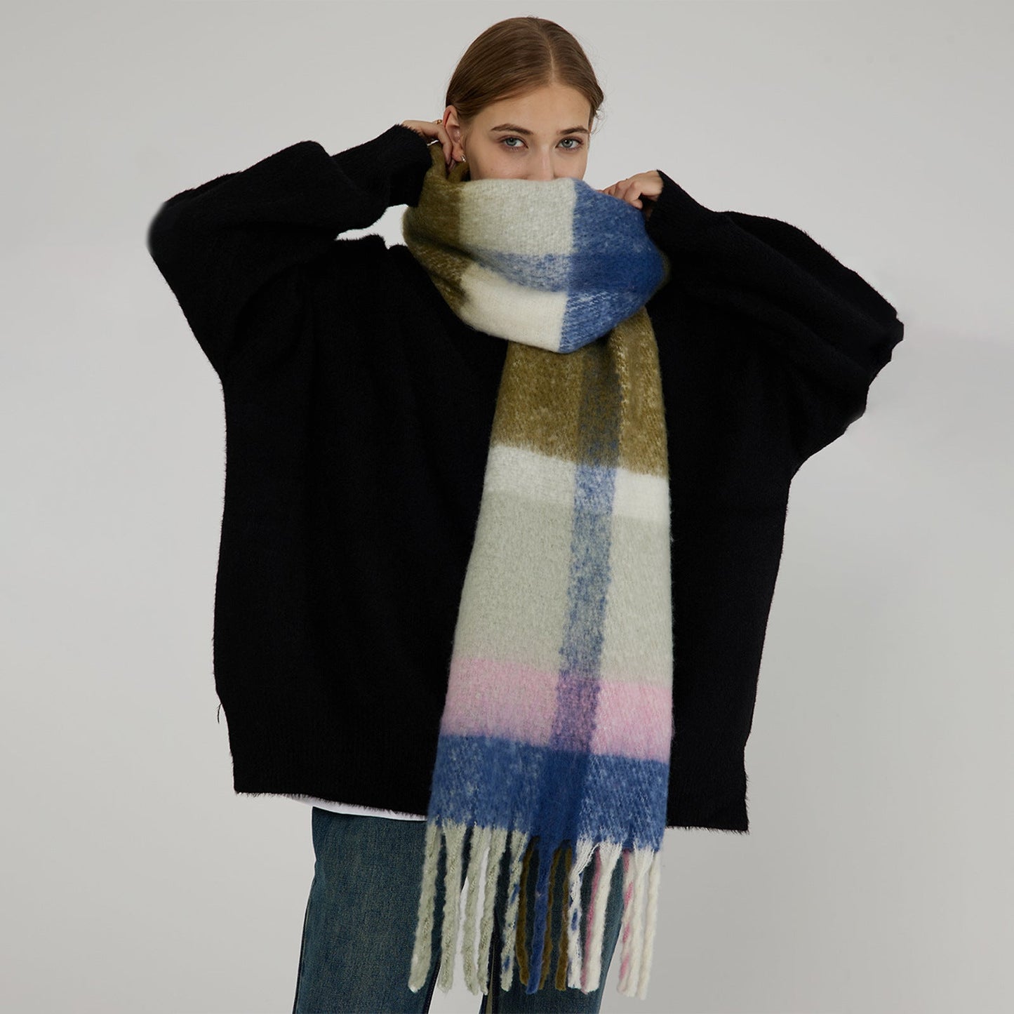 Plaid Color Block Warm Thicken Soft Scarve