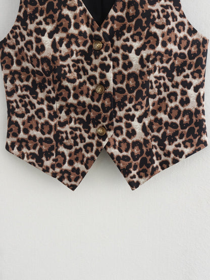 Leopard Print Sexy V-Neck Short Vest