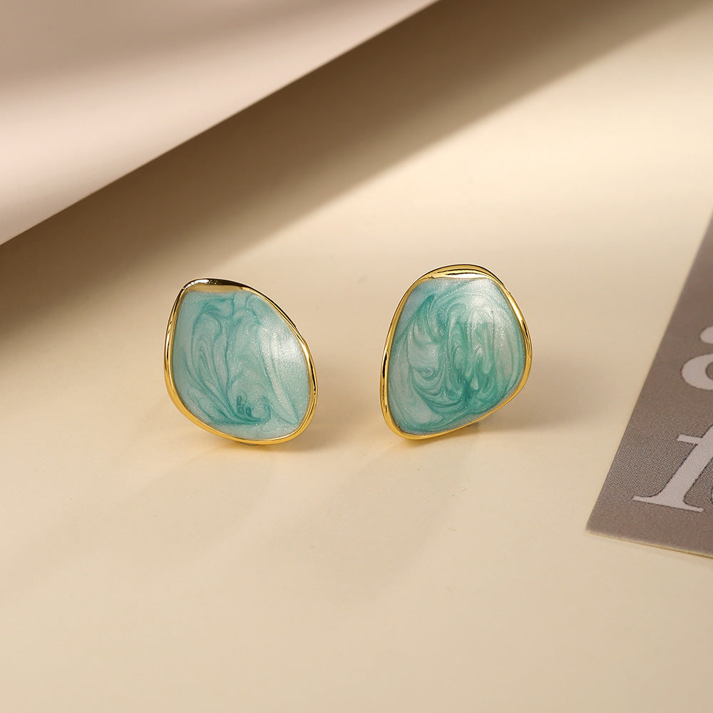 Elegant Gold Irregular Enamel Stud Earrings