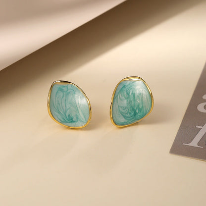 Elegant Gold Irregular Enamel Stud Earrings