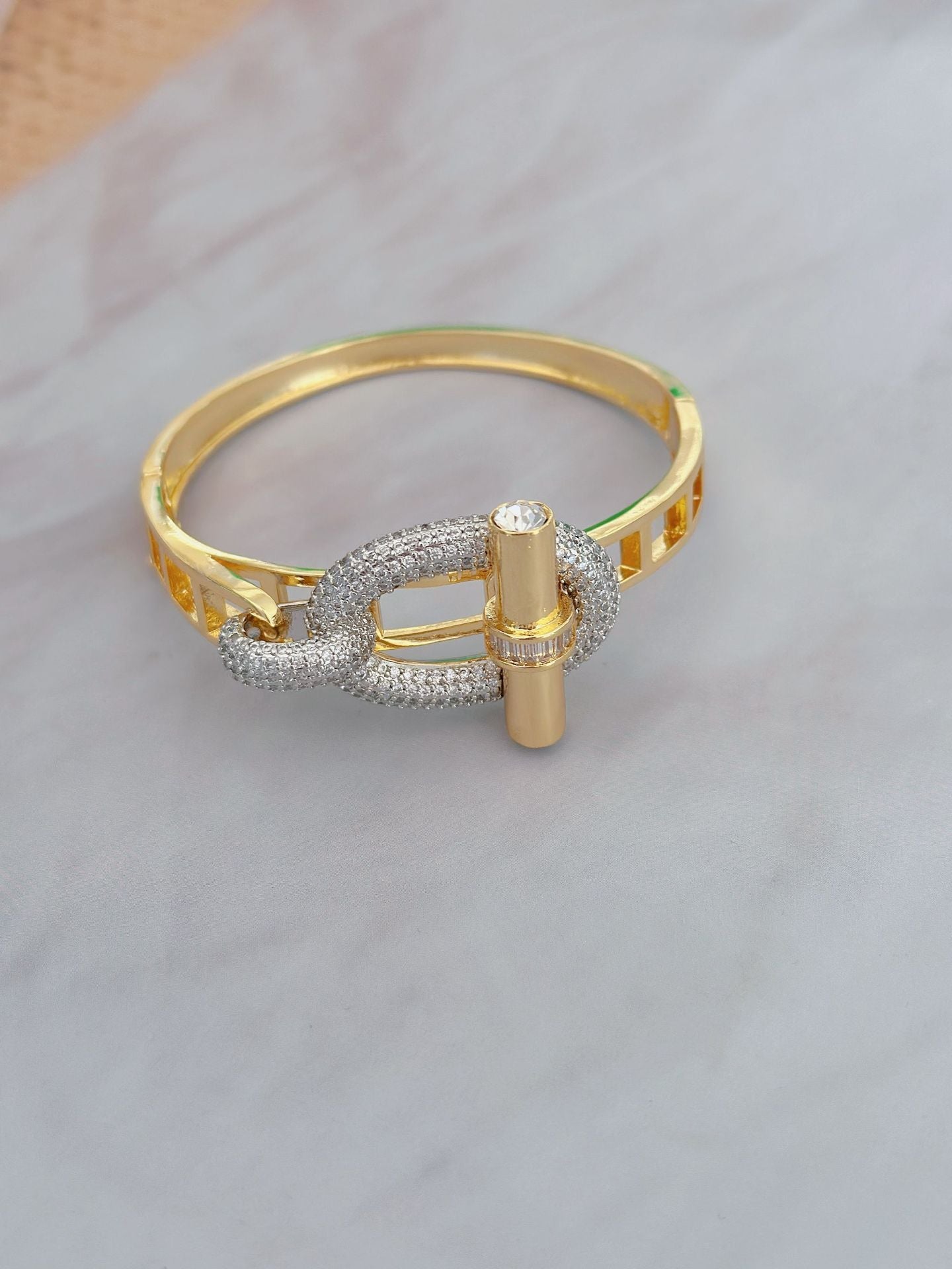 Elagant OT Buckle Zircon Studded Wrap Bracelet