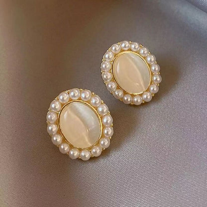 Elegant Pearl Stone Simple Stud Earrings