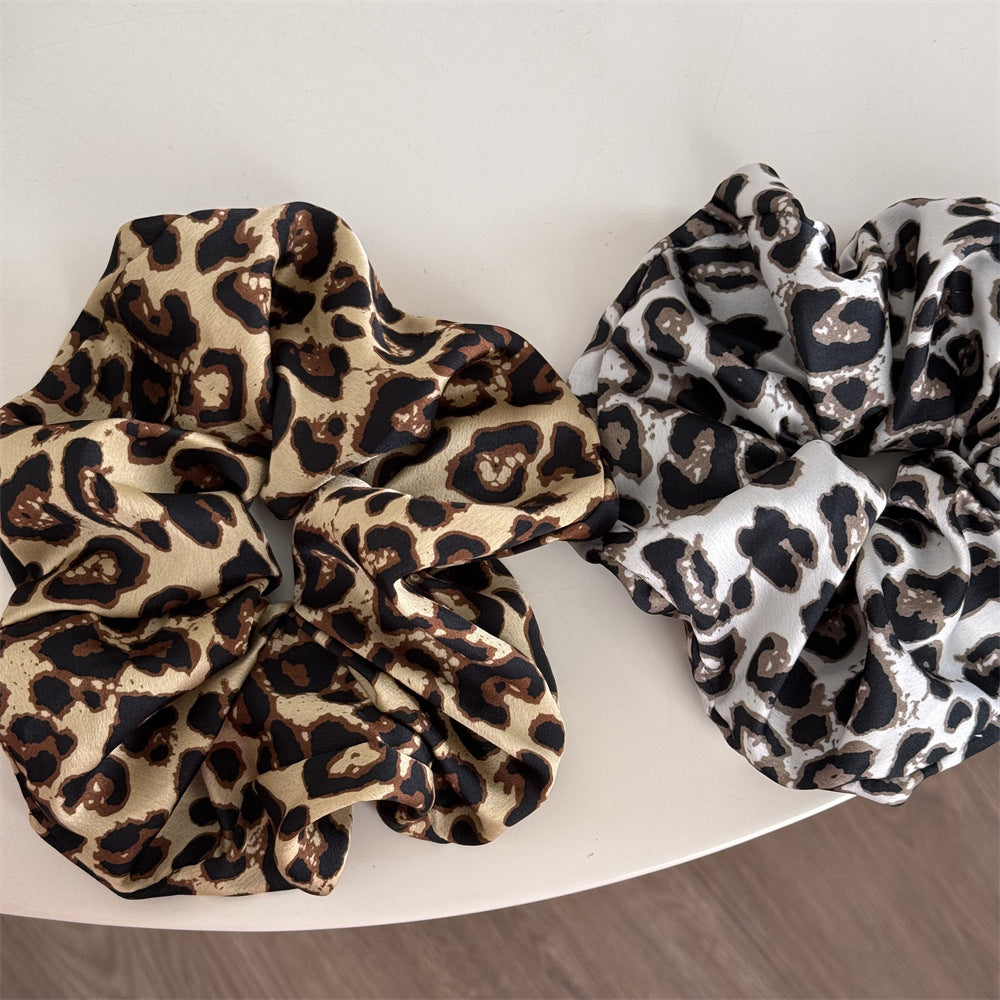 Vintage Leopard Print Satin Elastic Hair Scrunchies