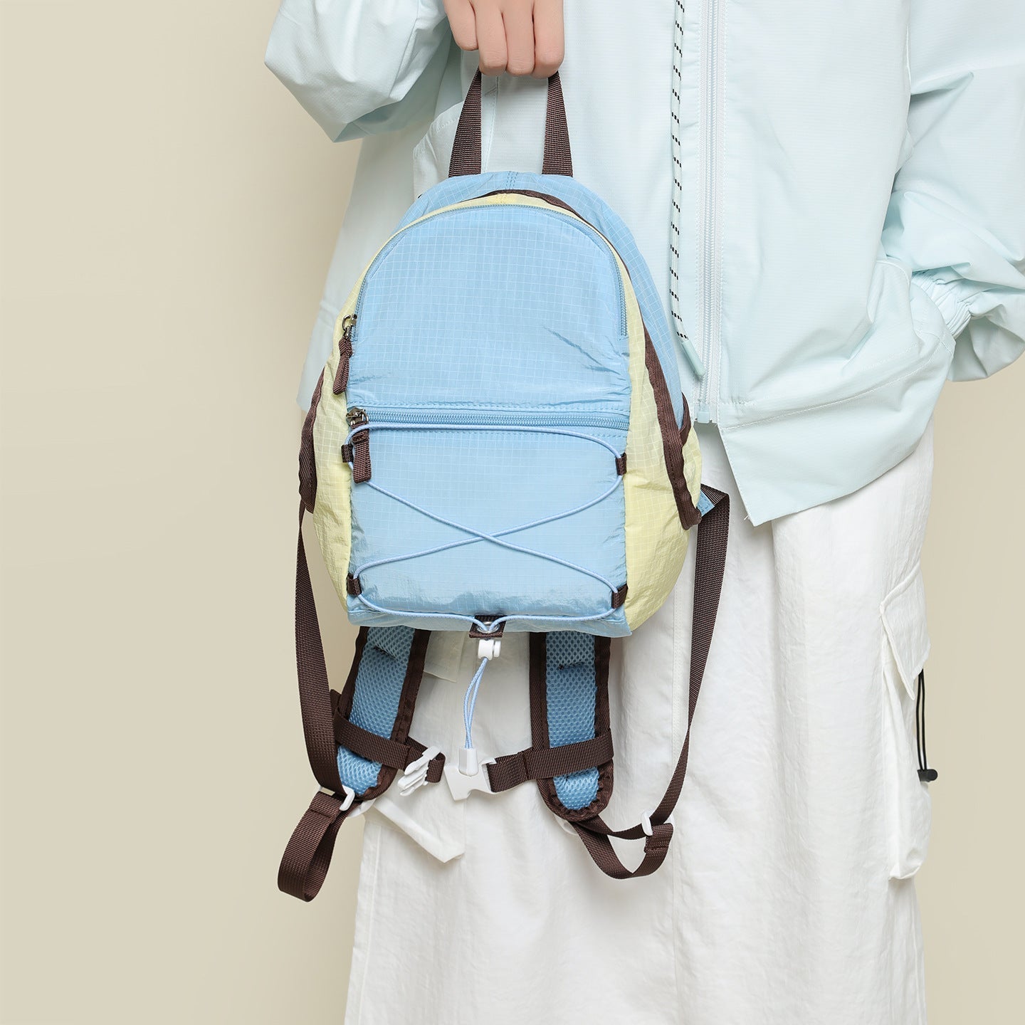 Color Block Simple Zipper Closure Mini Backpack