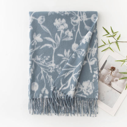 Floral Print Soft Fringed Thick Scarf