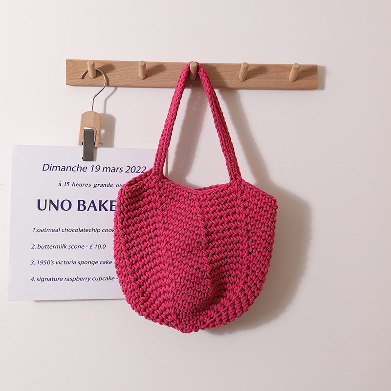 Solid Color Simple Woven Knit Handbag