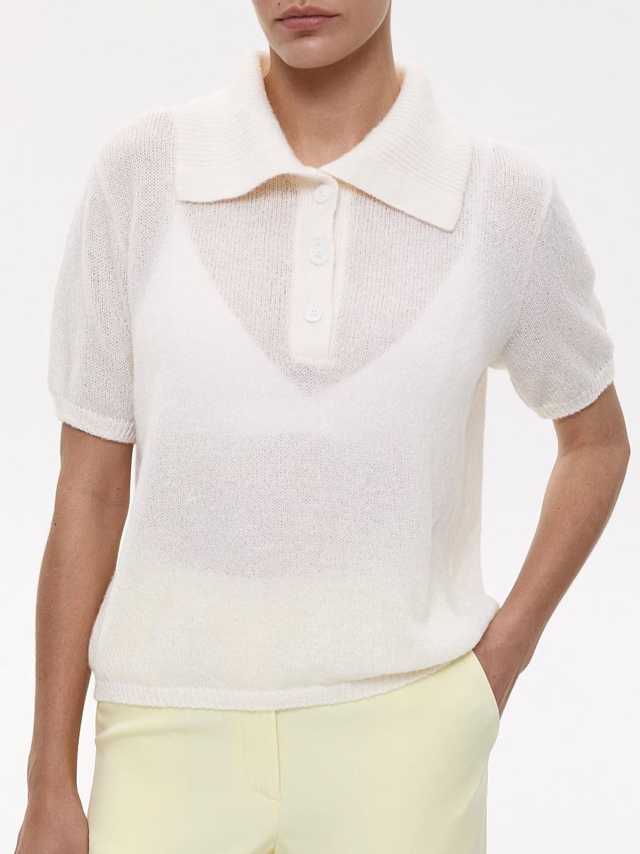 Simple Puff Sleeve Pullover Solid Knit Top