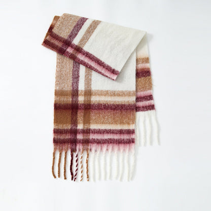 Checkered Wool Blend Long Shawl Winter Scarf