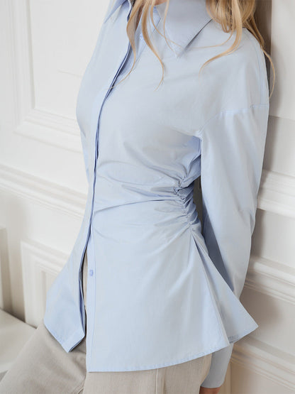 Elegant Solid Color Ruched Long Sleeve Top