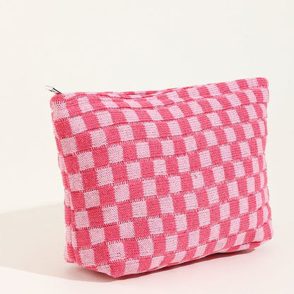 Plaid Color Block Lage Capacity Make Up Bag