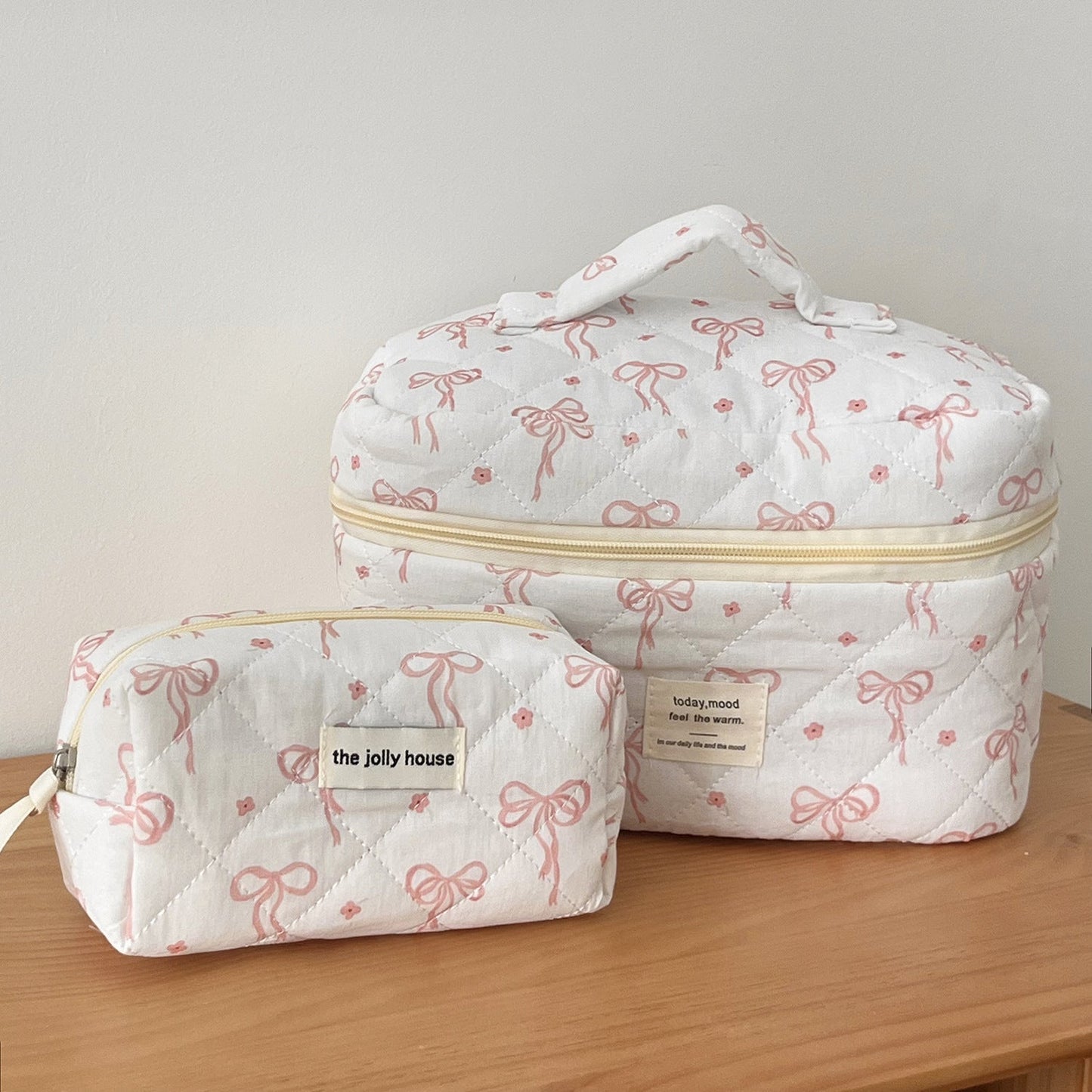 Pink Bow Print Sweet Portable Make Up Bag