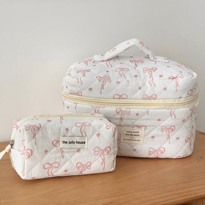 Pink Bow Print Sweet Portable Make Up Bag