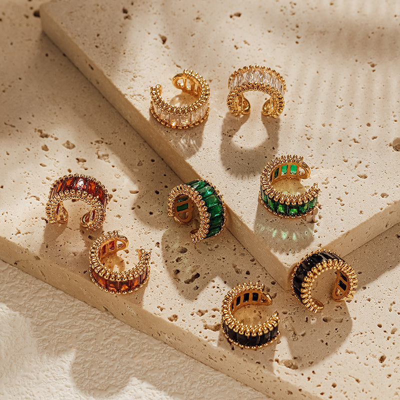 Vintage Elegant Zircon Clip Earrings