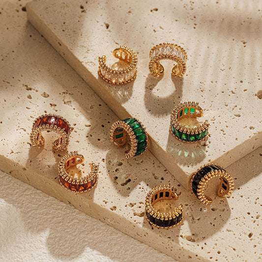 Vintage Elegant Zircon Clip Earrings