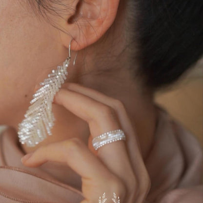 Handmade Beaded Feather Tassel Earrings