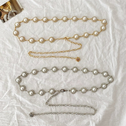 Pearl Metal Waist Chain Elegant Belt
